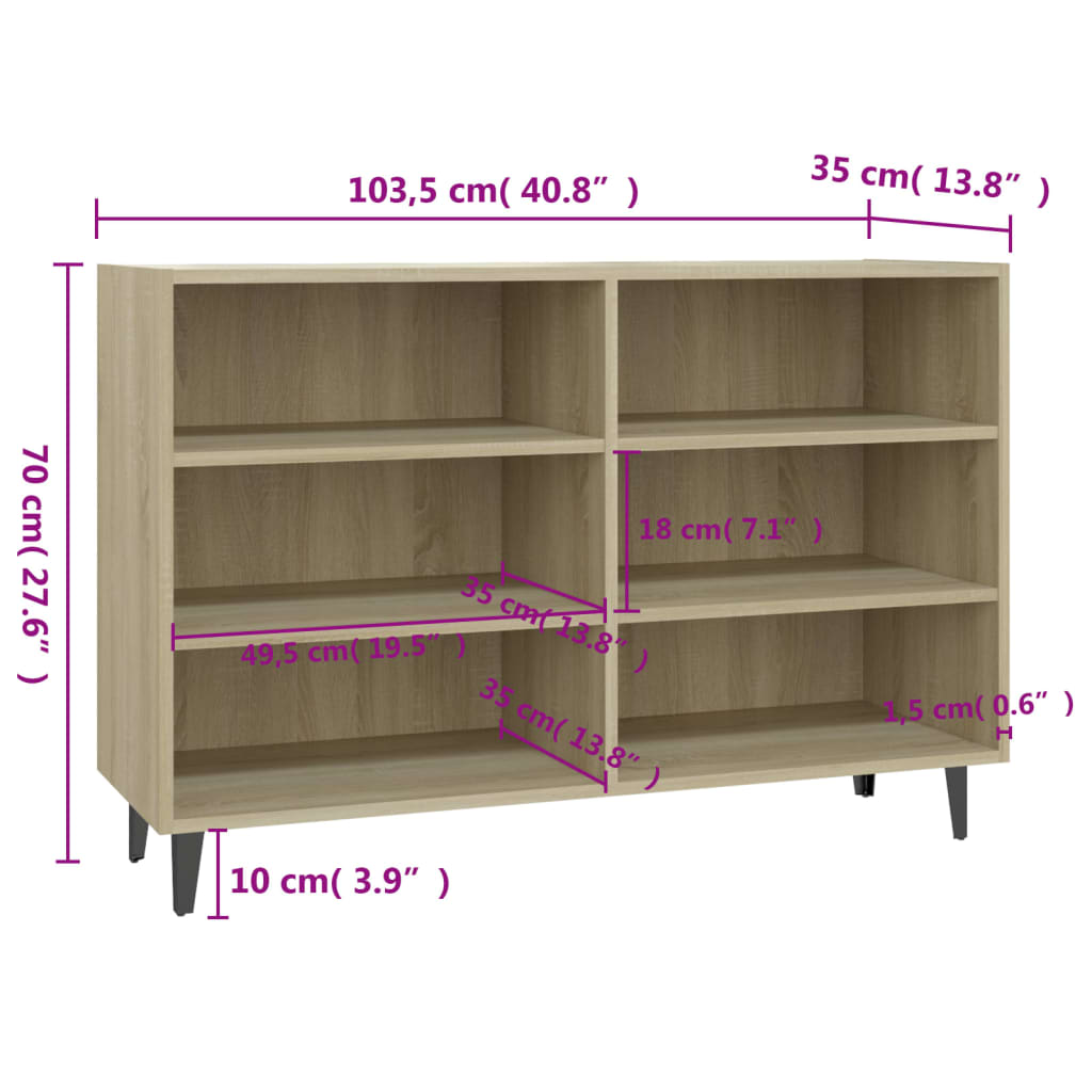 Buffet chêne sonoma 103,5x35x70 cm bois d'ingénierie - XIOS