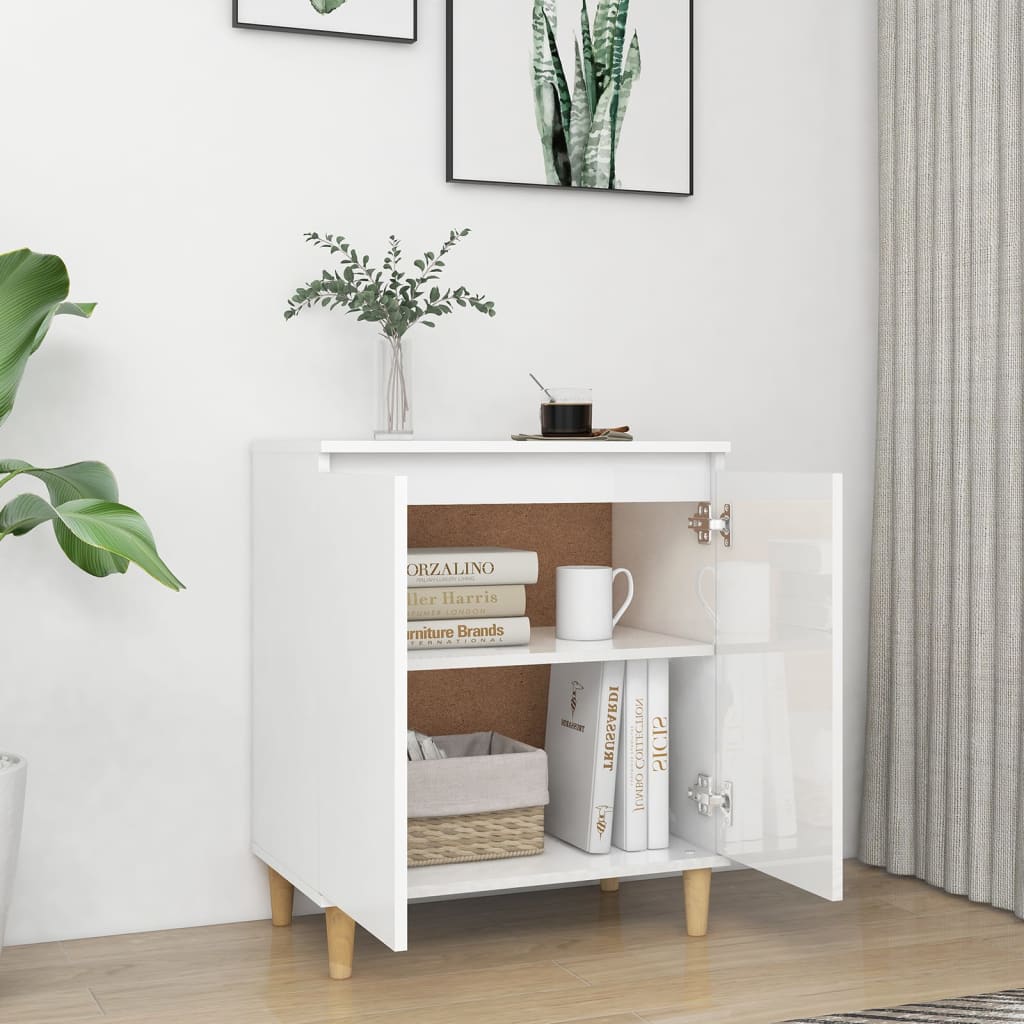 Buffet avec pieds en bois blanc brillant bois d'ingénierie - XIOS