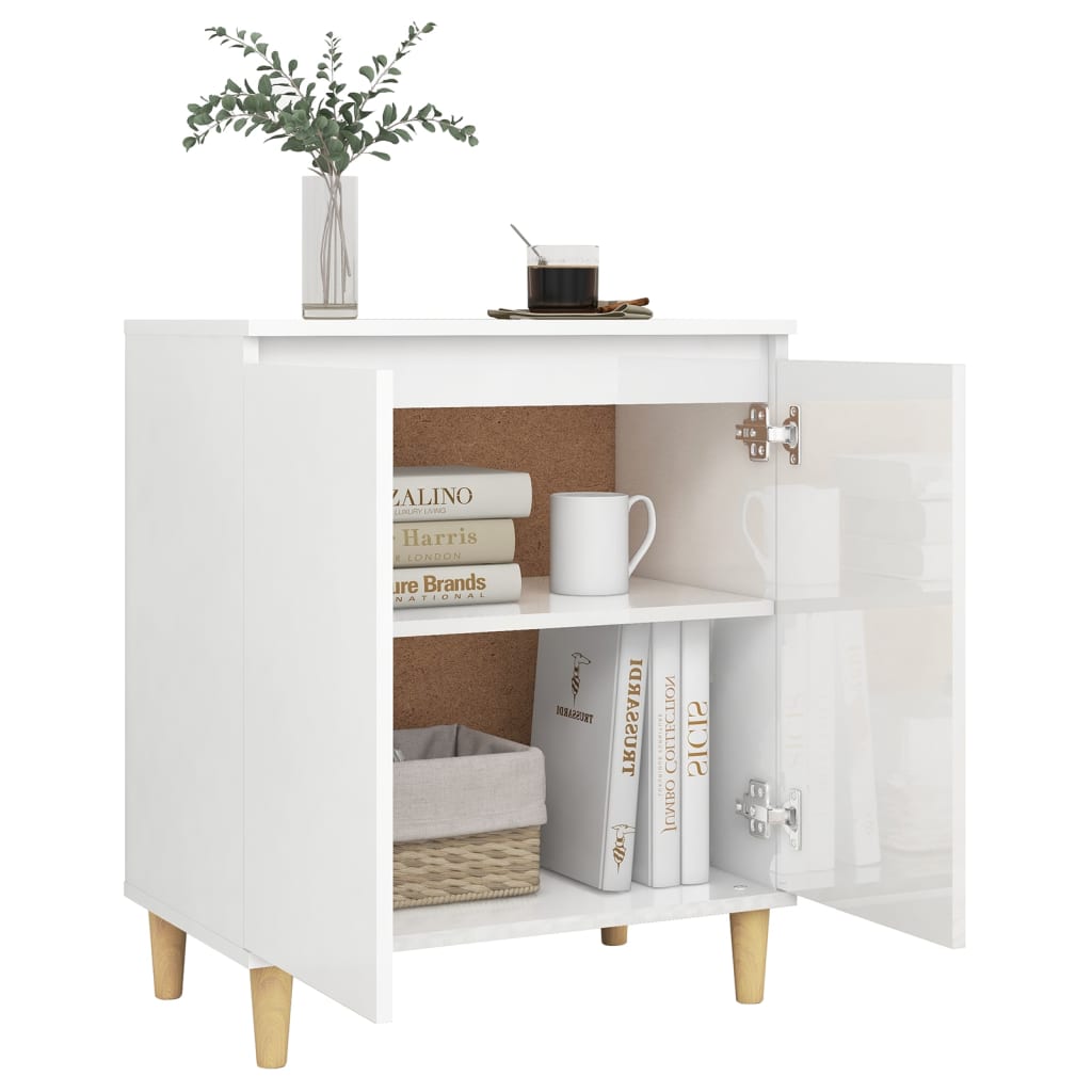 Buffet avec pieds en bois blanc brillant bois d'ingénierie - XIOS