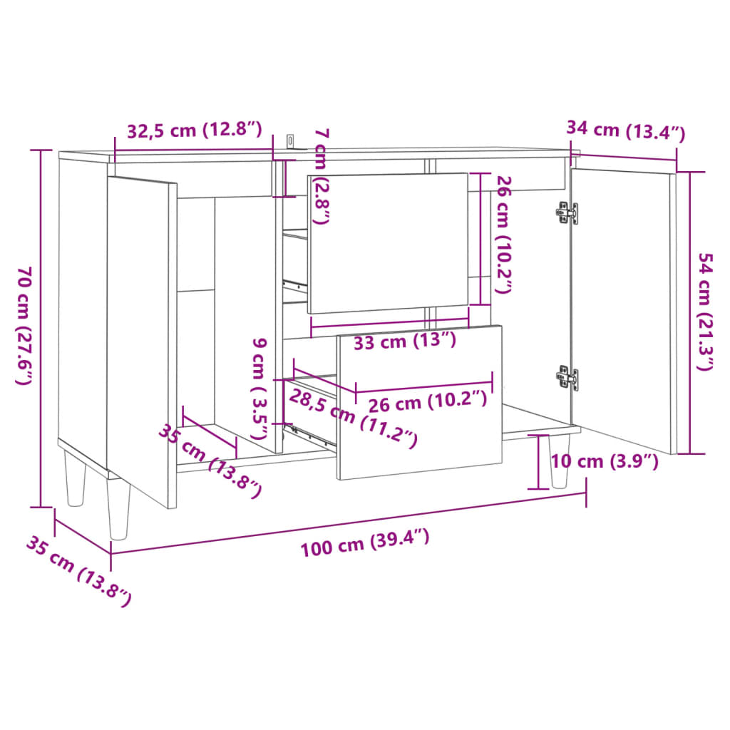 Buffet blanc 101x35x70 cm bois d'ingénierie - XIOS