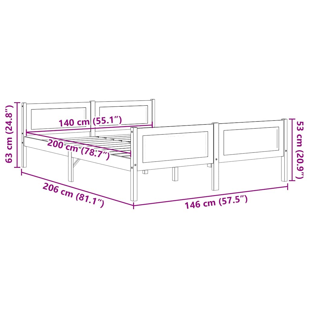 Cadre de lit sans matelas bois massif de pin blanc 140x200 cm - XIOS