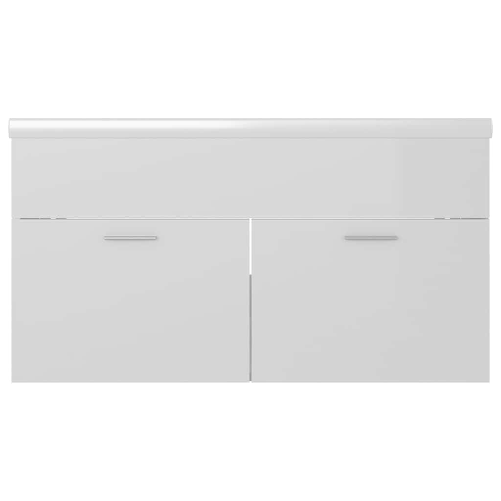 Armoire d'évier avec lavabo intégré Blanc brillant