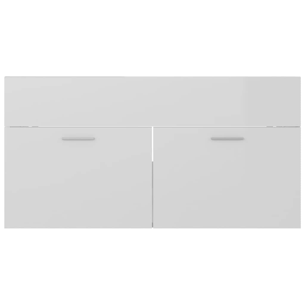 Armoire d'évier avec lavabo intégré Blanc brillant