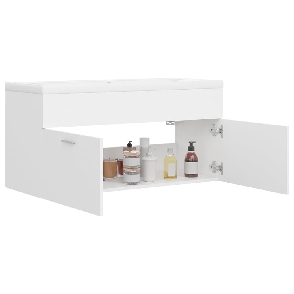 Armoire d'évier avec lavabo intégré Blanc Aggloméré