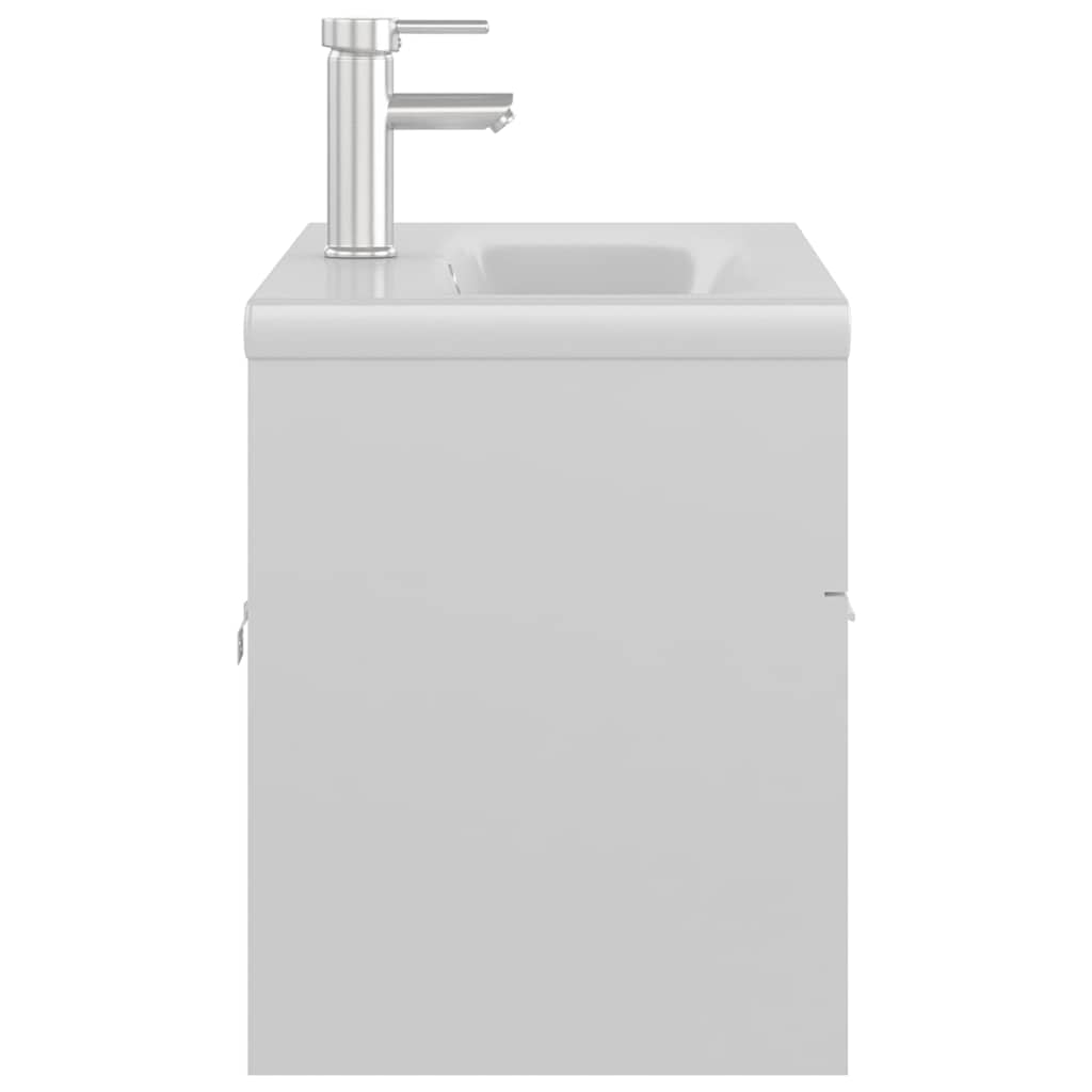 Armoire d'évier avec lavabo intégré Blanc brillant Aggloméré