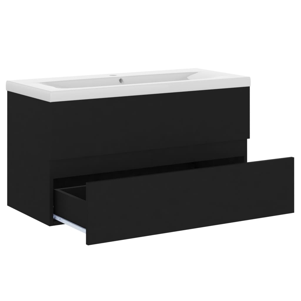 Armoire d'évier avec lavabo intégré Noir Bois d'ingénierie - XIOS