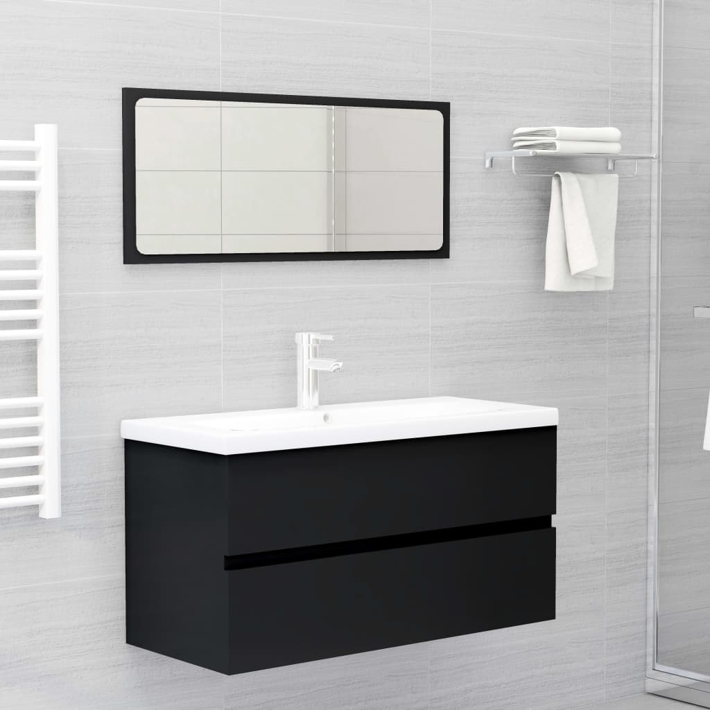 Armoire d'évier avec lavabo intégré Noir Bois d'ingénierie - XIOS