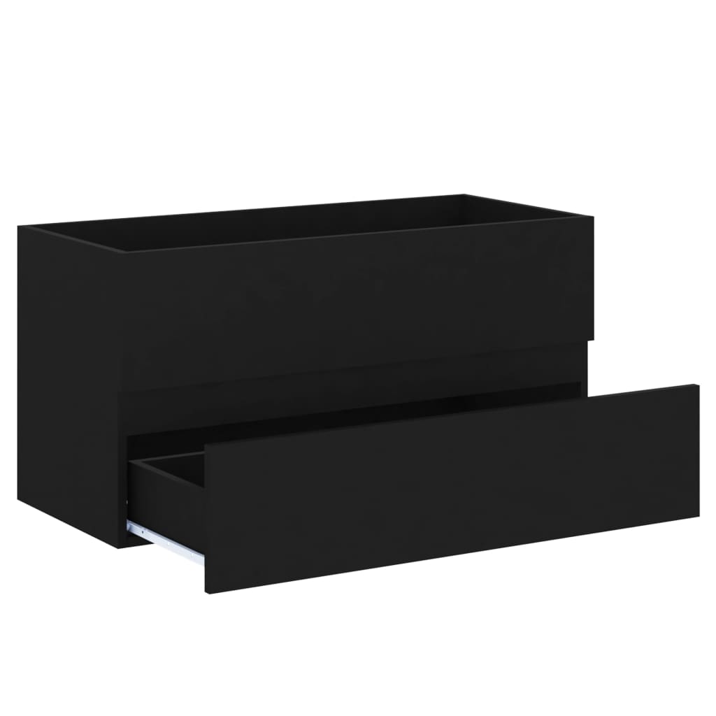 Armoire d'évier avec lavabo intégré noir bois d'ingénierie - XIOS