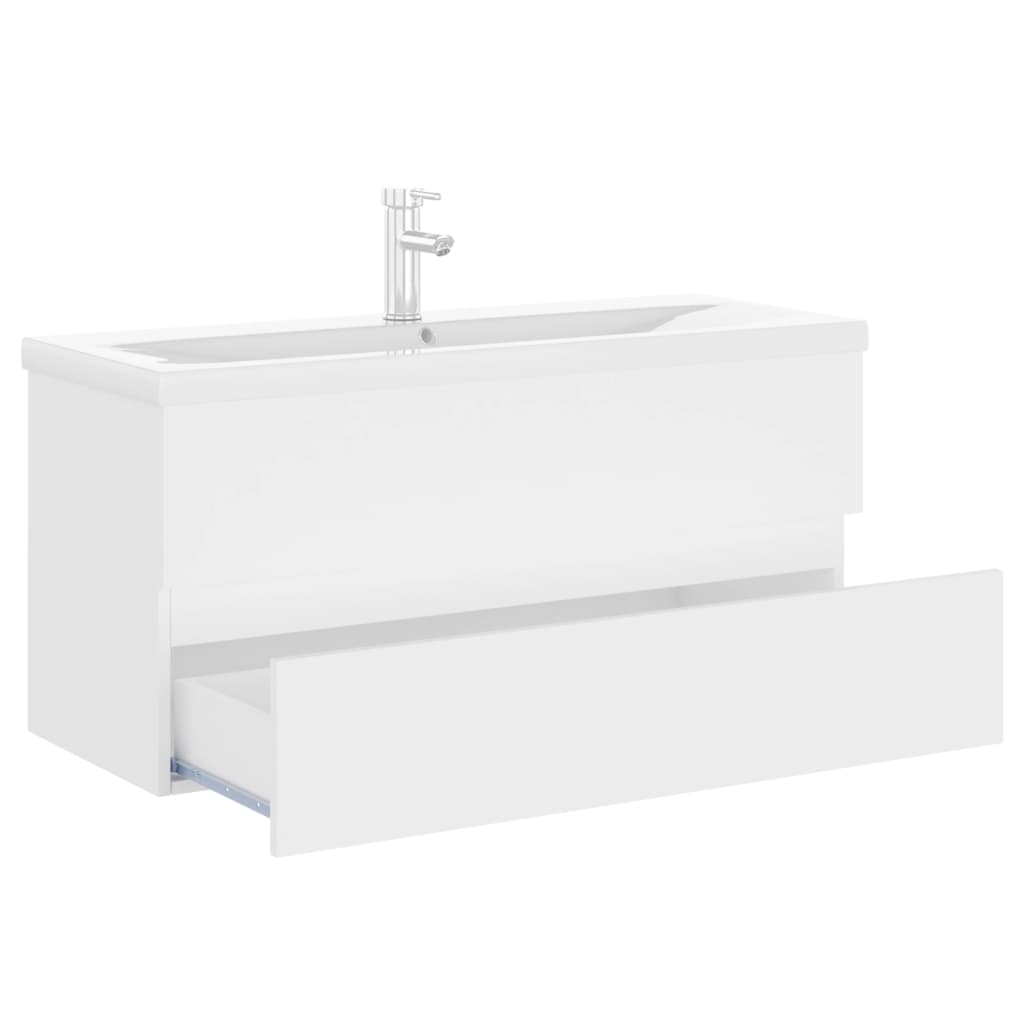 Armoire d'évier avec lavabo intégré blanc bois d'ingénierie - XIOS