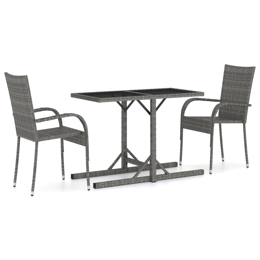 Ensemble à manger de jardin 3 pcs Gris