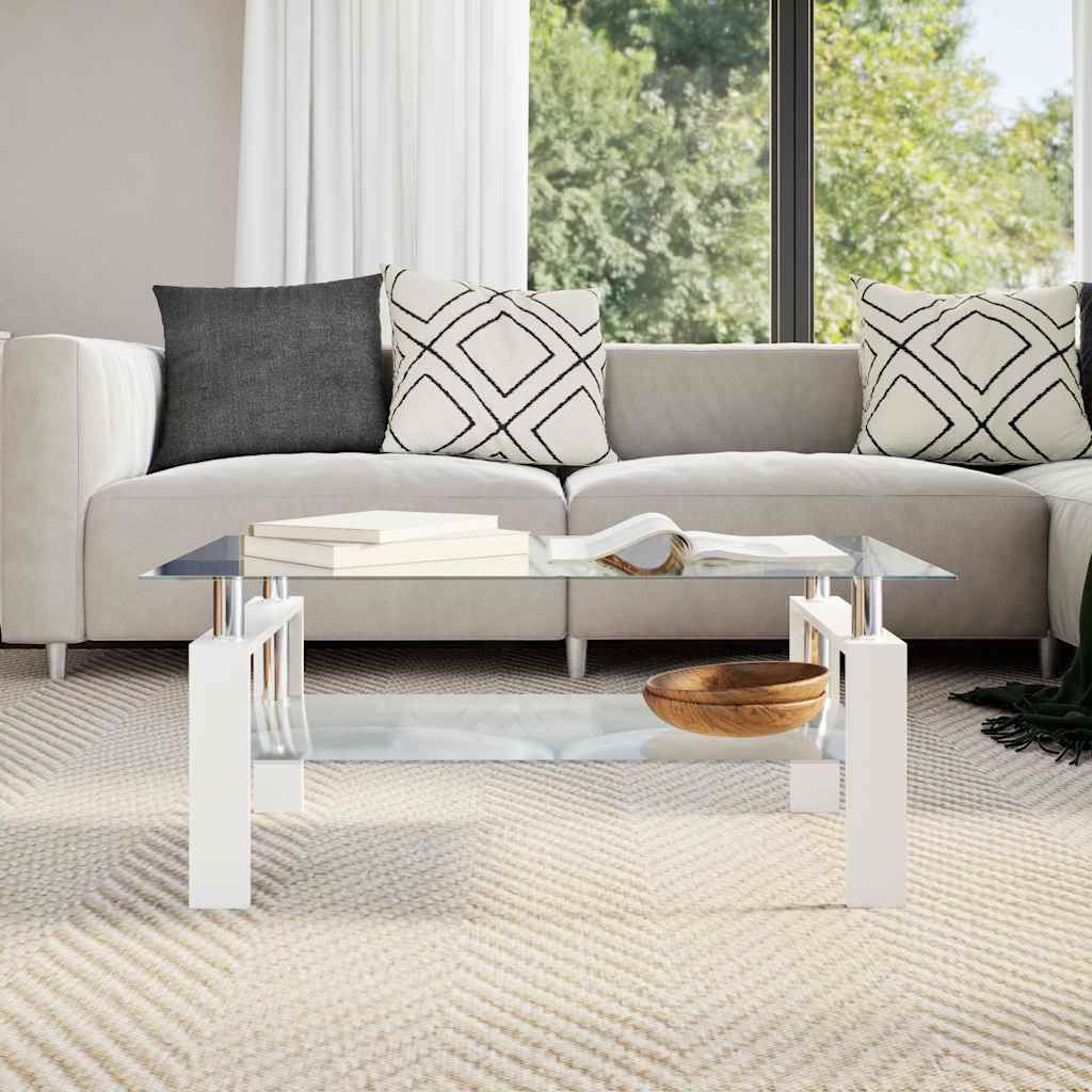 Table basse Blanc et transparent 95x55x40 cm Verre trempé - XIOS
