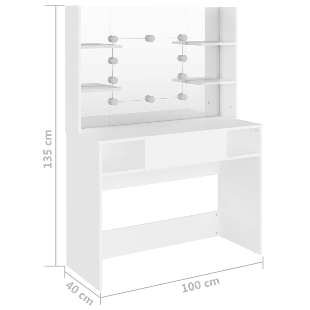 Table de maquillage avec éclairage LED 100x40x135 cm MDF Blanc - XIOS