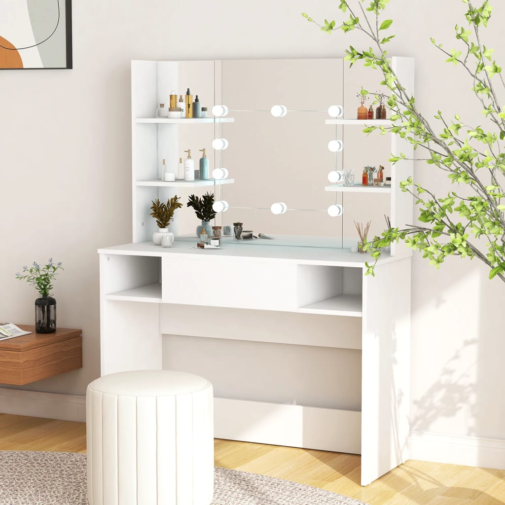 Table de maquillage avec éclairage LED 100x40x135 cm MDF Blanc - XIOS