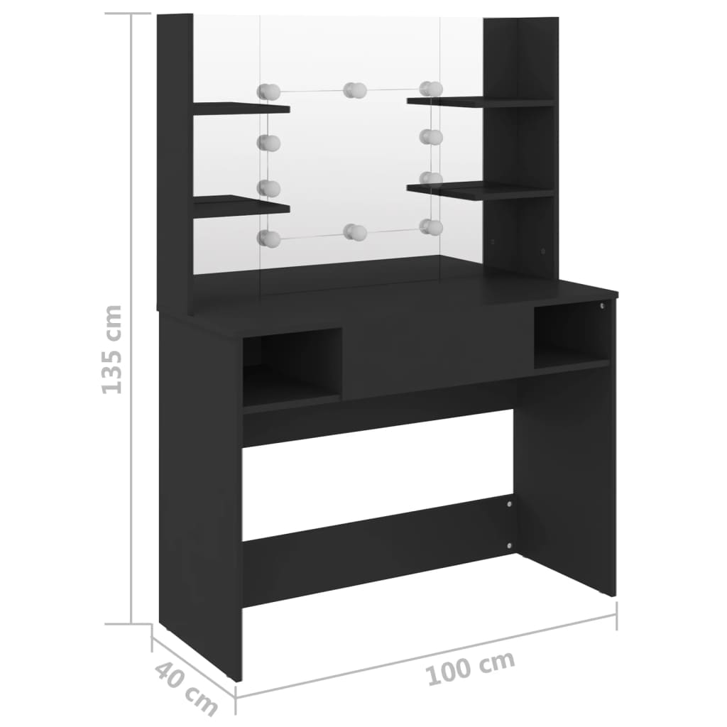 Table de maquillage avec éclairage LED 100x40x135 cm MDF Noir - XIOS