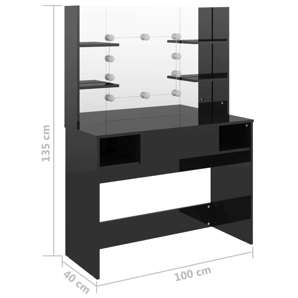 Table de maquillage avec éclairage LED MDF Noir brillant - XIOS