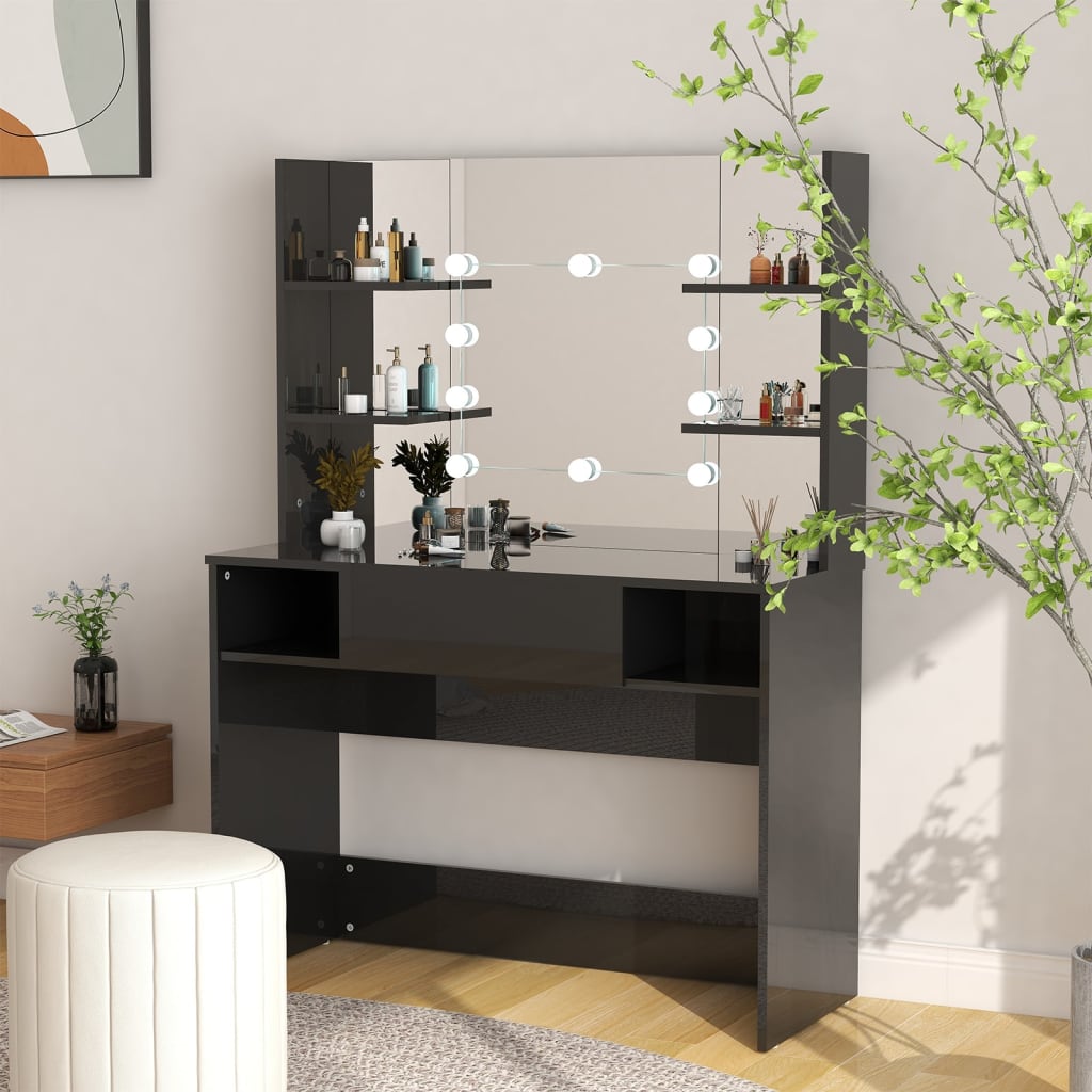 Table de maquillage avec éclairage LED MDF Noir brillant - XIOS