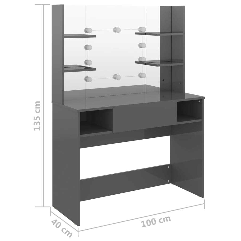 Table de maquillage avec éclairage LED MDF Gris brillant - XIOS