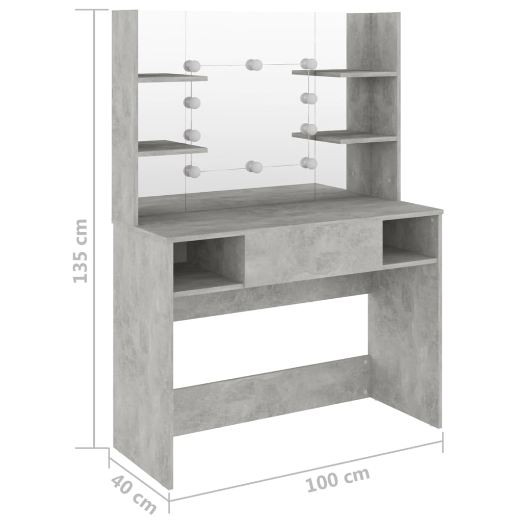 Table de maquillage éclairage LED 100x40x135 cm MDF Gris béton - XIOS