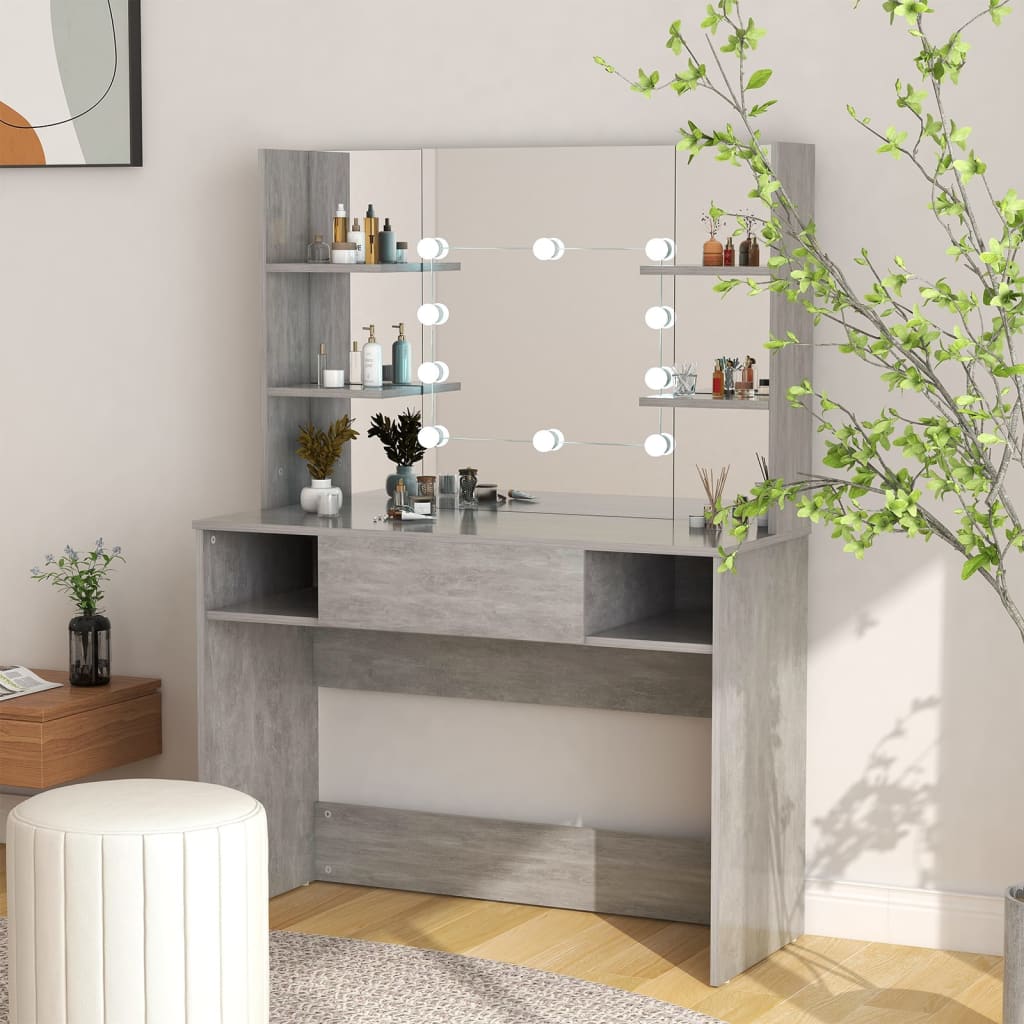 Table de maquillage éclairage LED 100x40x135 cm MDF Gris béton - XIOS
