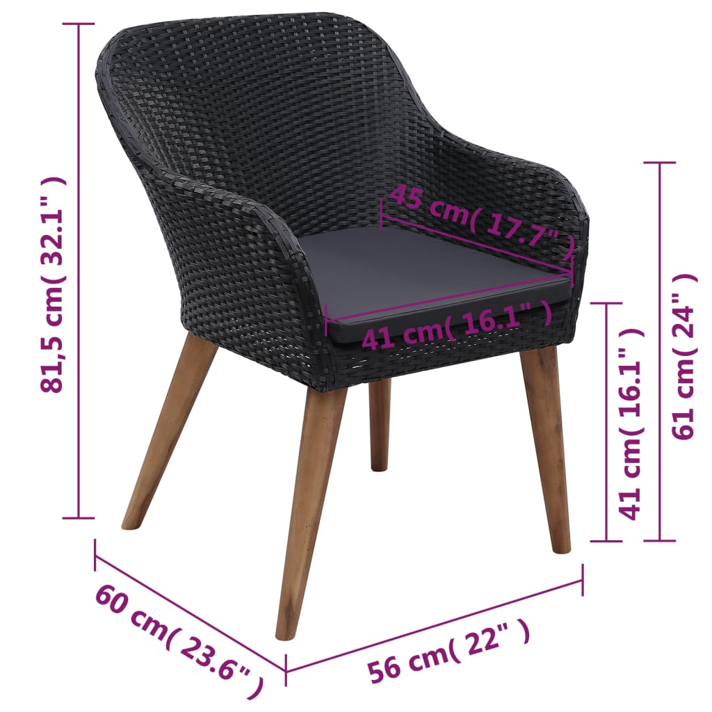Ensemble à manger de jardin 5 pcs noir