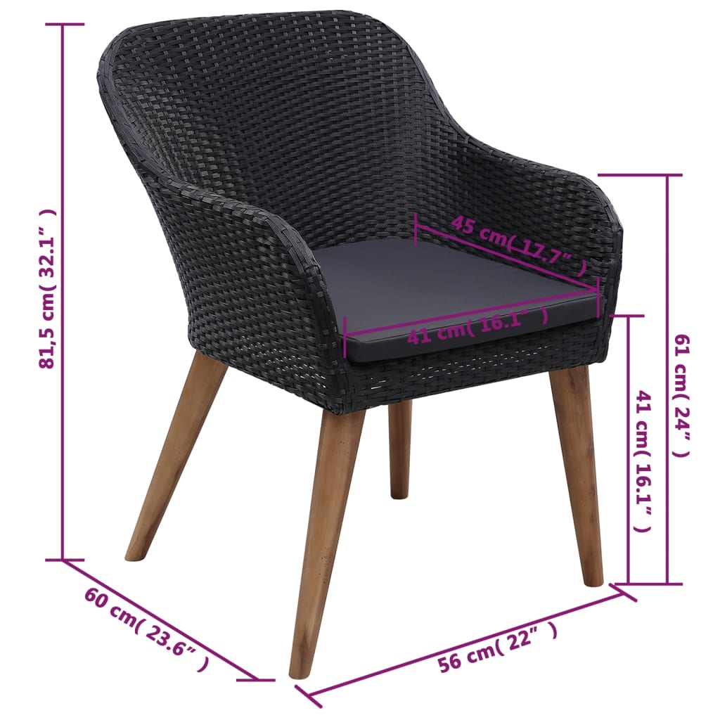 Ensemble à manger de jardin 5 pcs noir
