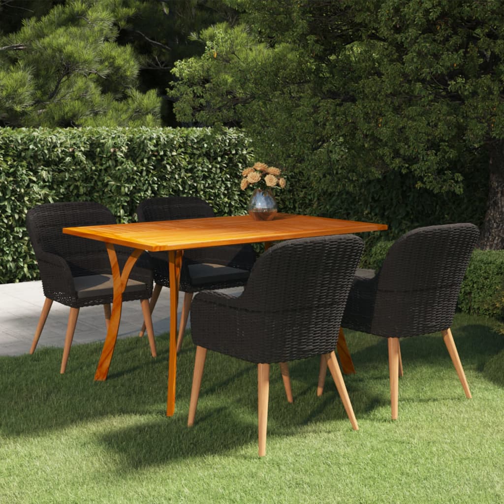 Ensemble à manger de jardin 5 pcs noir