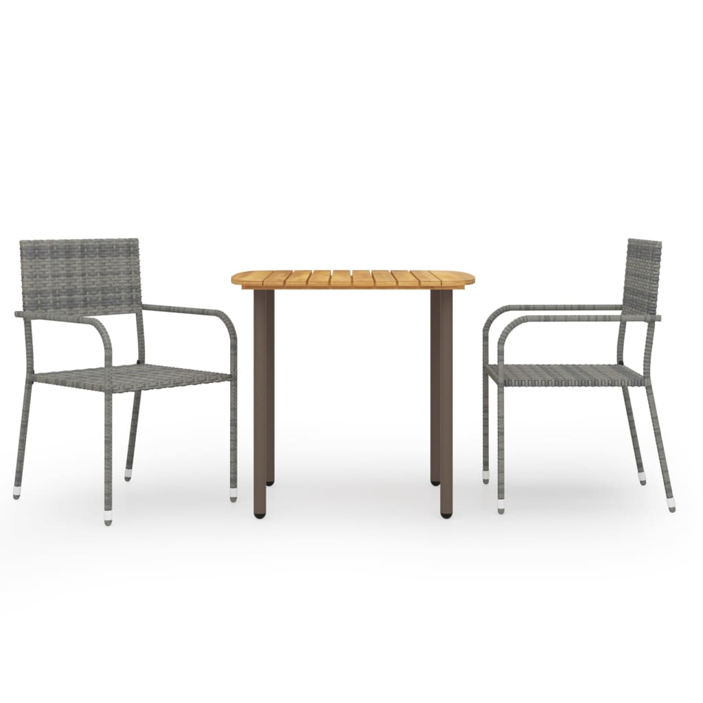 Ensemble à manger de jardin 3 pcs Résine tressée Gris