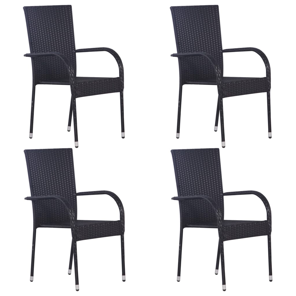 Ensemble à manger de jardin 5 pcs Résine tressée Noir