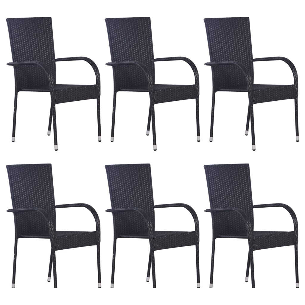 Ensemble à manger de jardin 7 pcs Résine tressée Noir