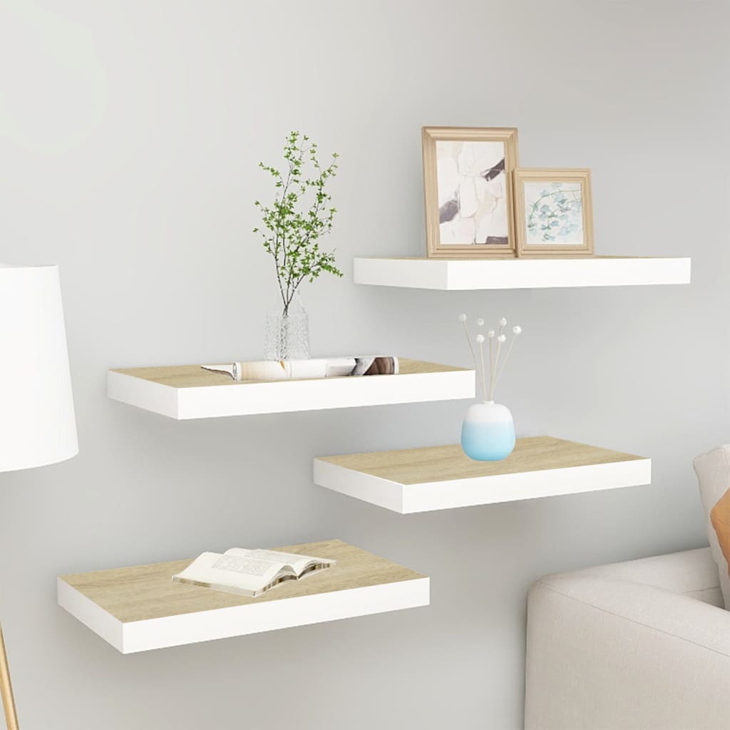 Étagères flottantes 4 pcs chêne et blanc 50x23x3,8 cm MDF - XIOS