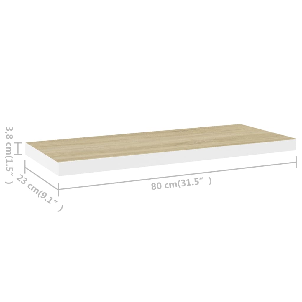 Étagère flottante murale chêne et blanc 80x23,5x3,8 cm MDF - XIOS