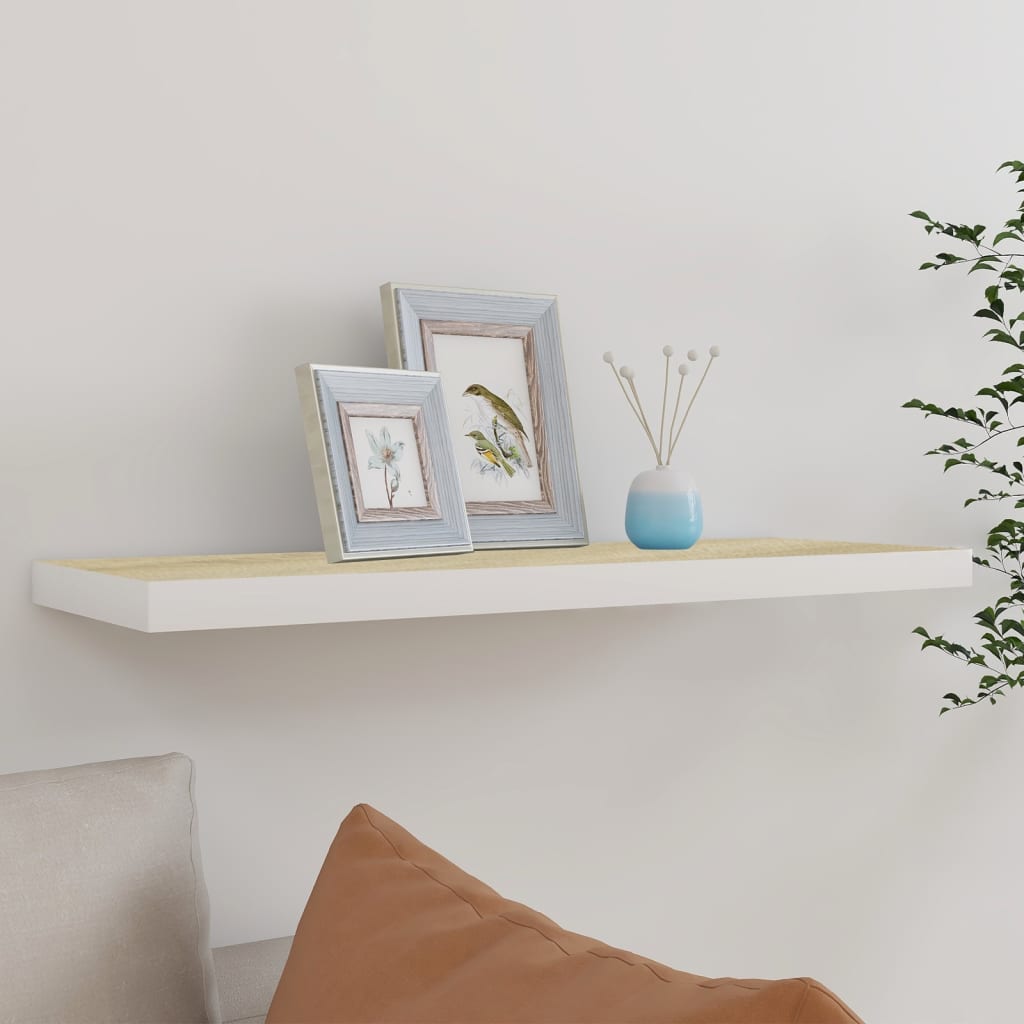Étagère flottante murale chêne et blanc 80x23,5x3,8 cm MDF - XIOS