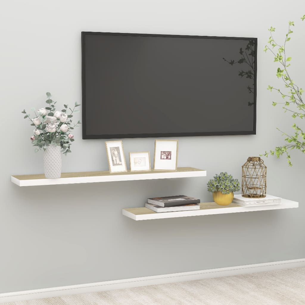 Étagères flottantes 2 pcs chêne et blanc 120x23,5x3,8 cm MDF - XIOS