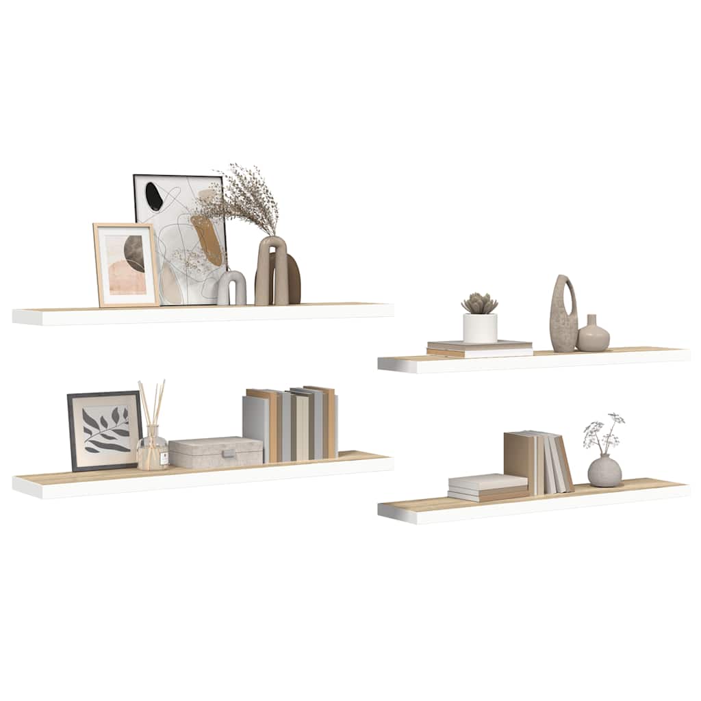 Étagères flottantes 4 pcs chêne et blanc 120x23,5x3,8 cm MDF - XIOS
