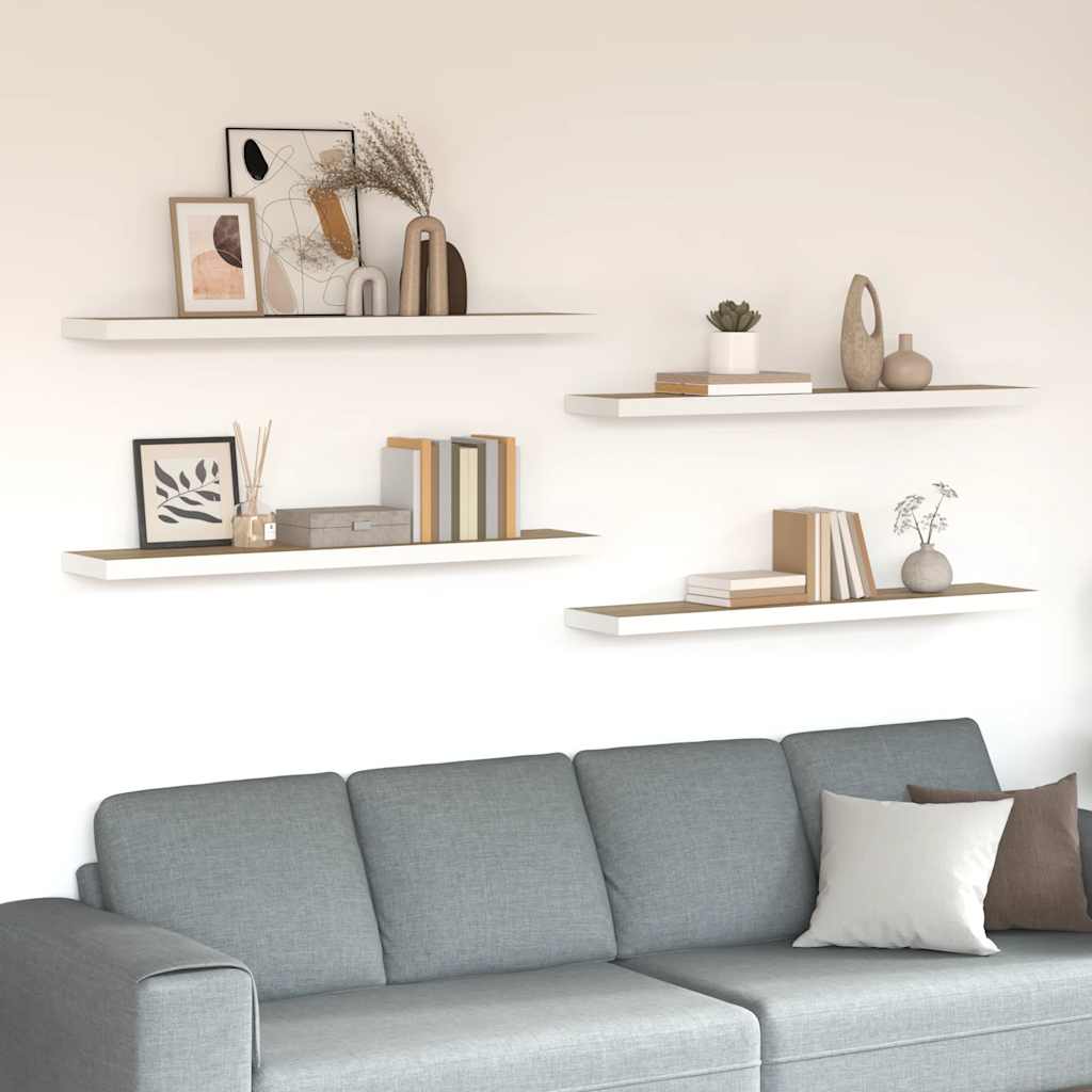 Étagères flottantes 4 pcs chêne et blanc 120x23,5x3,8 cm MDF - XIOS