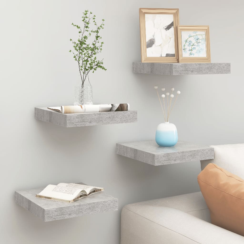 Étagères murales flottantes 4 pcs gris béton 23x23,5x3,8 cm MDF - XIOS
