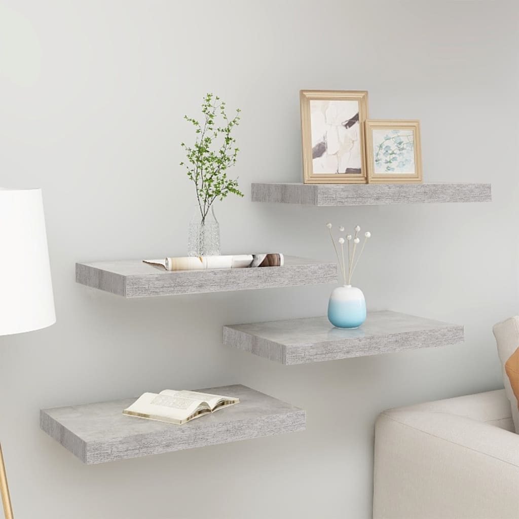 Étagères murales flottantes 4 pcs gris béton 50x23x3,8 cm MDF Étagères murales & corniches vidaXL