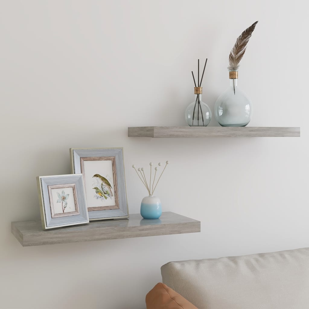 Étagères murales flottantes 2 pcs gris béton 60x23,5x3,8 cm MDF - XIOS