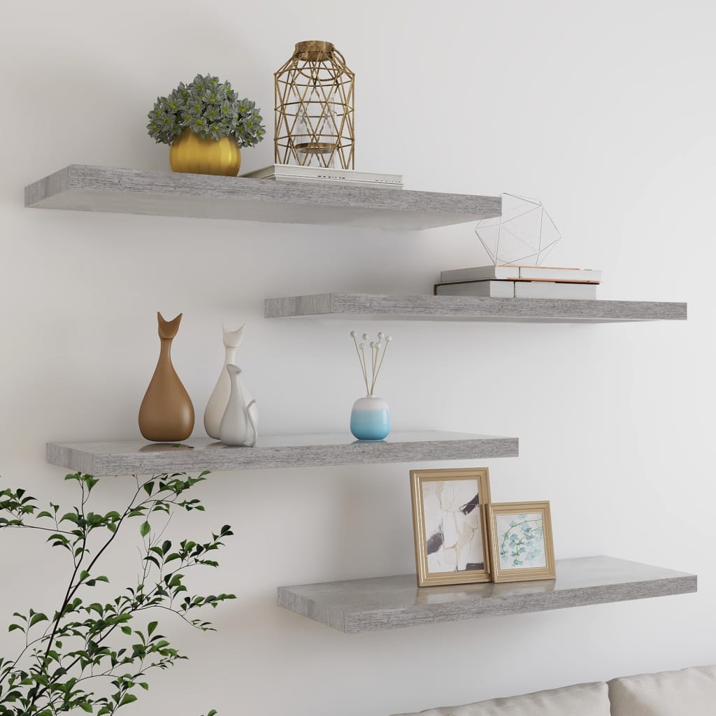 Étagères murales flottantes 4 pcs gris béton 80x23,5x3,8 cm MDF - XIOS
