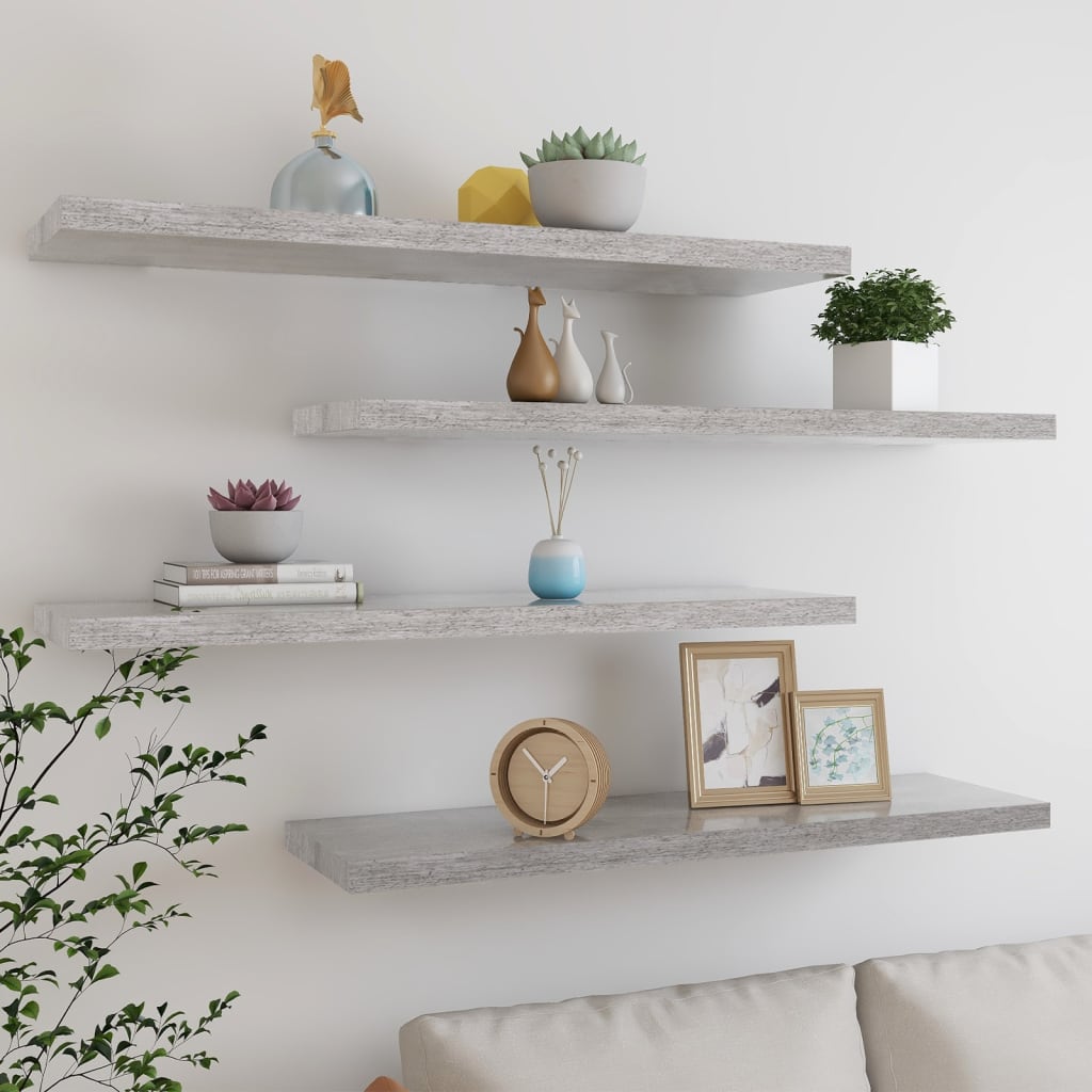 Étagères murales flottantes 4 pcs Gris béton 90x23,5x3,8cm MDF - XIOS