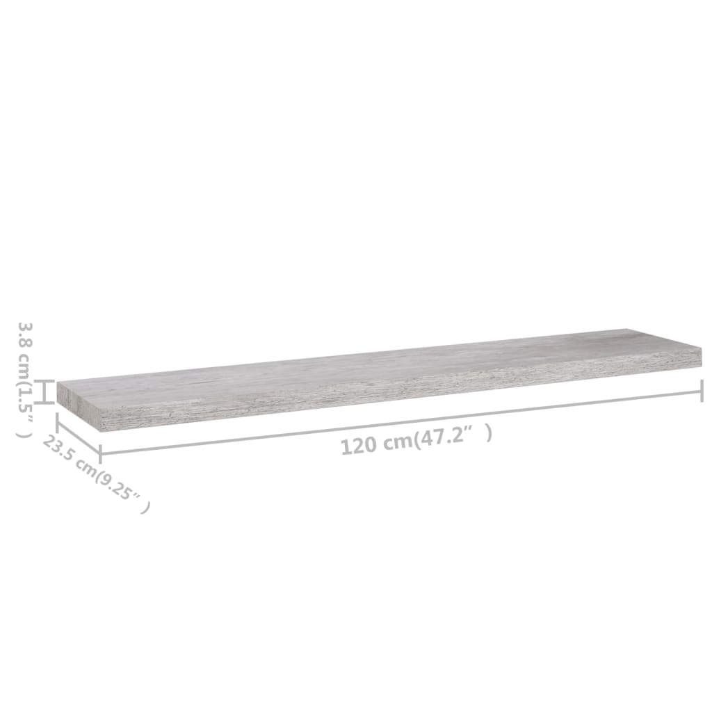 Étagères murales flottantes 4 pcs gris béton 120x23,5x3,8cm MDF - XIOS