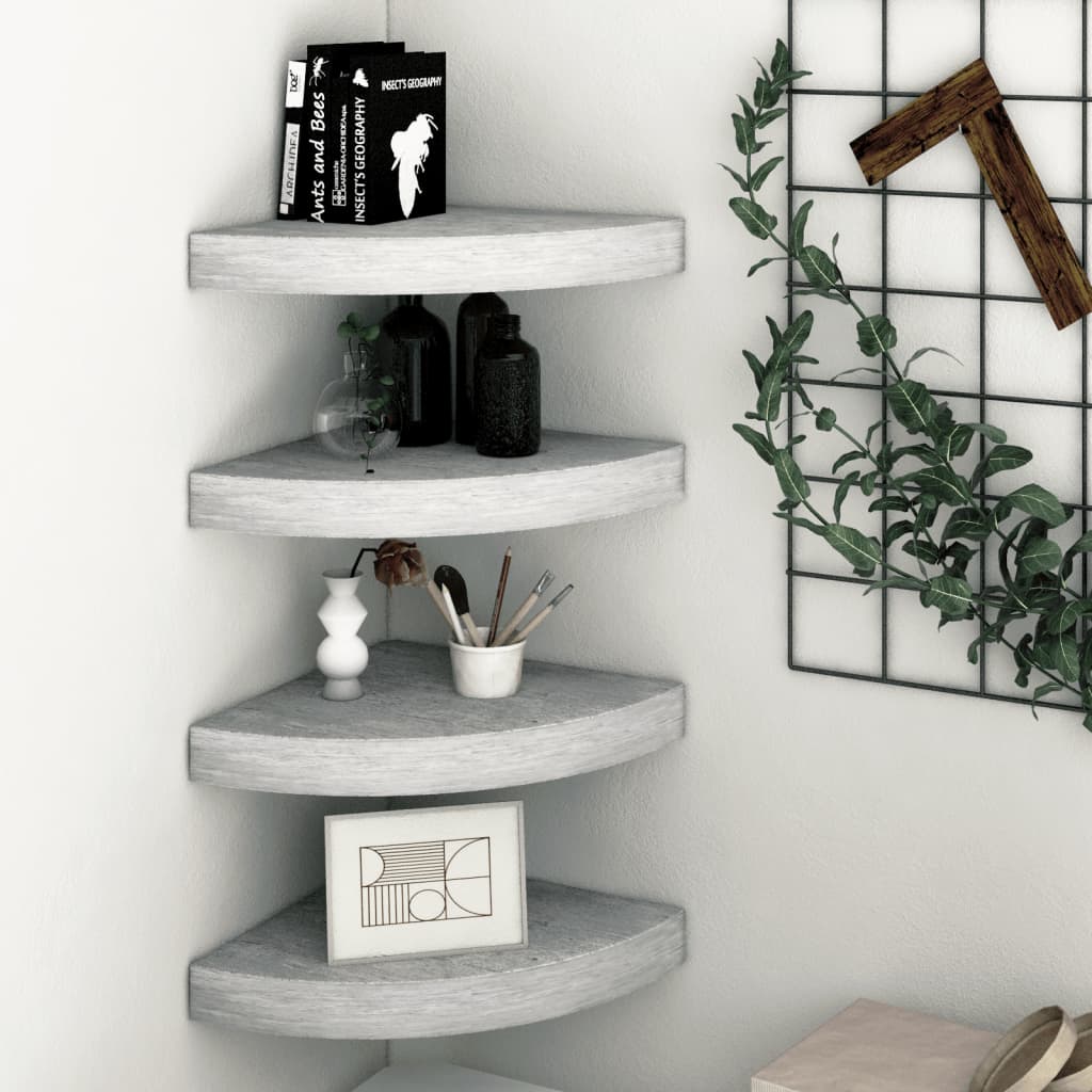 Étagères d'angle murales 4 pcs Gris béton 25x25x3,8 cm MDF - XIOS