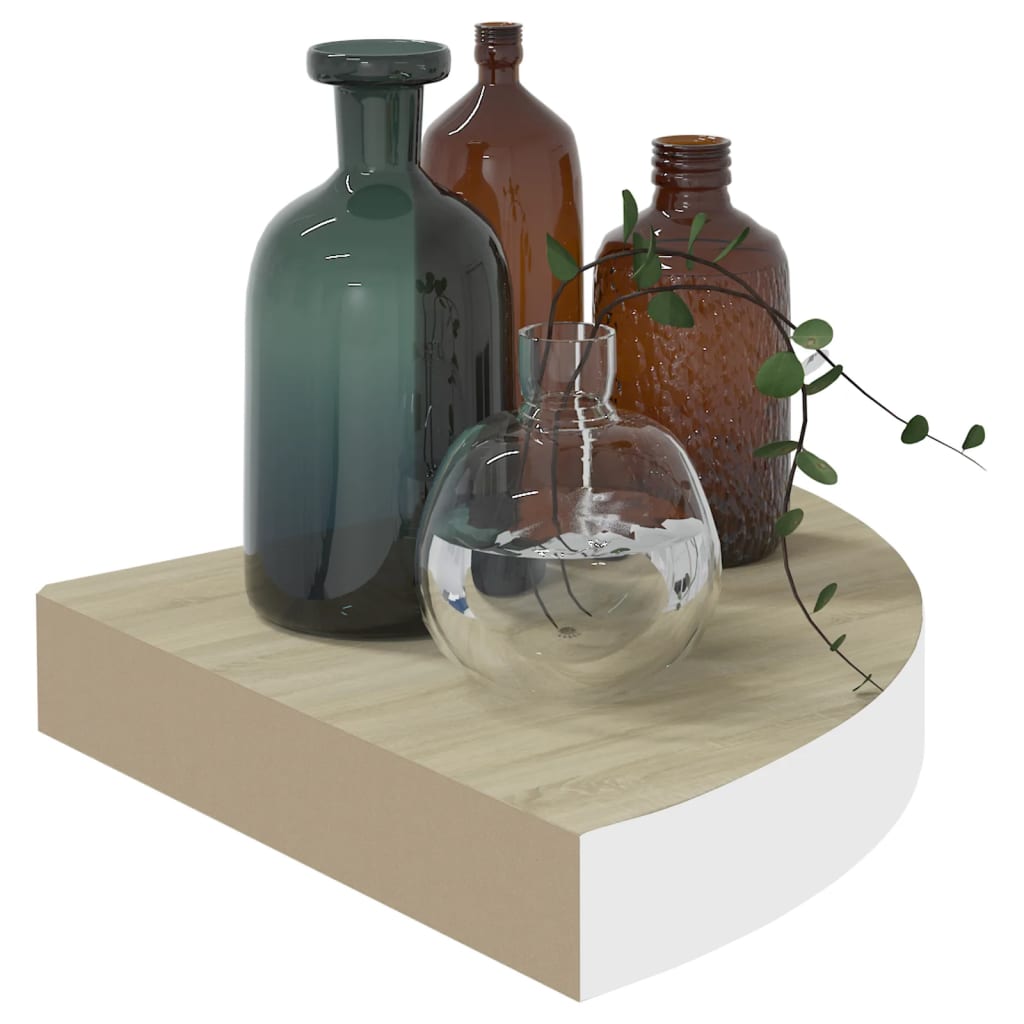 Étagère d'angle murale Chêne et blanc 35x35x3,8 cm MDF - XIOS