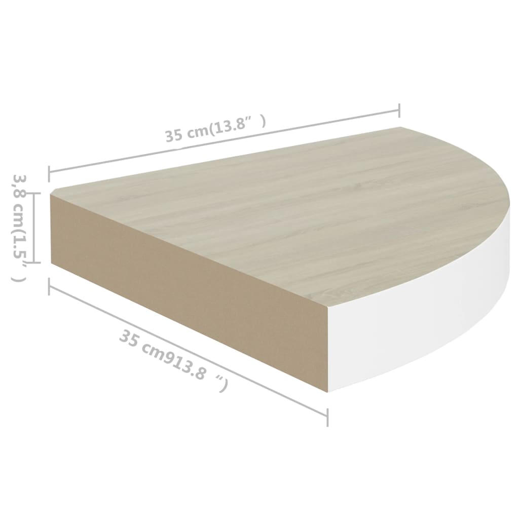 Étagère d'angle murale Chêne et blanc 35x35x3,8 cm MDF - XIOS
