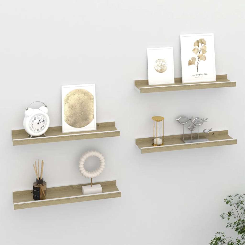 Étagères murales 4 pcs blanc et chêne sonoma 40x9x3 cm - XIOS