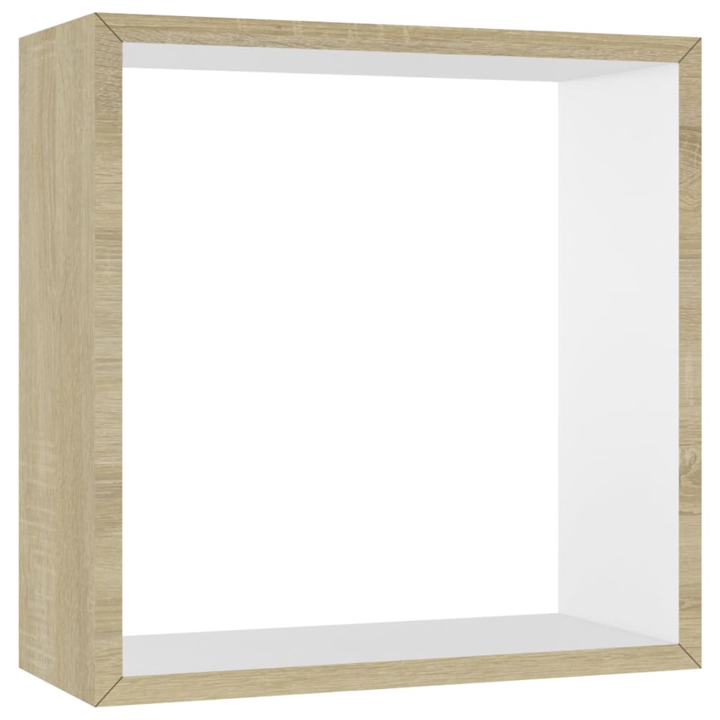 Étagères murales sous forme de cube 3 pcs Blanc et chêne sonoma - XIOS