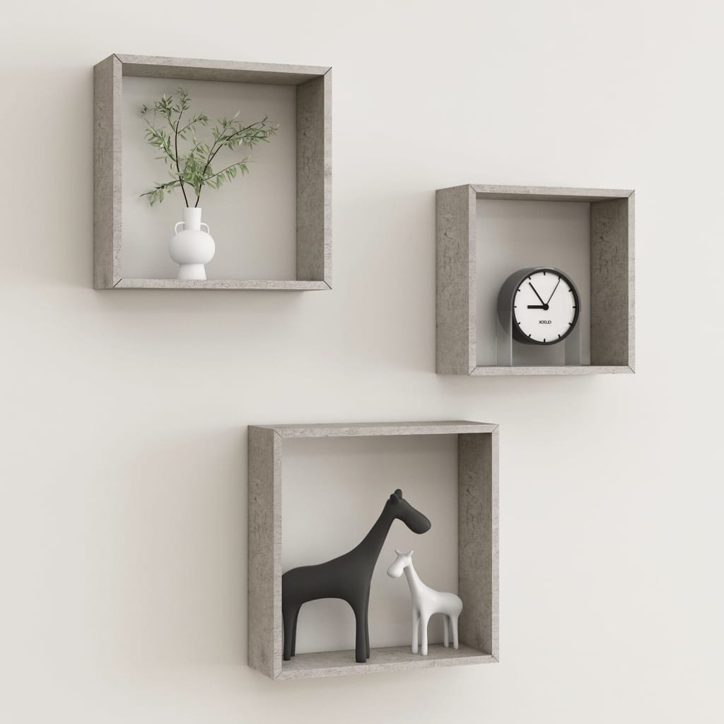 Étagères murales sous forme de cube 3 pcs Gris béton - XIOS