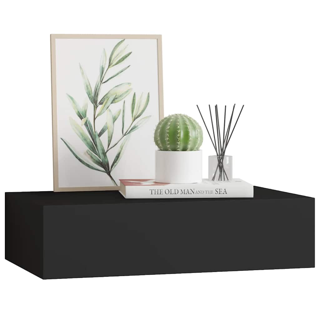Étagère à tiroir murale noir 40x23,5x10 cm MDF - XIOS