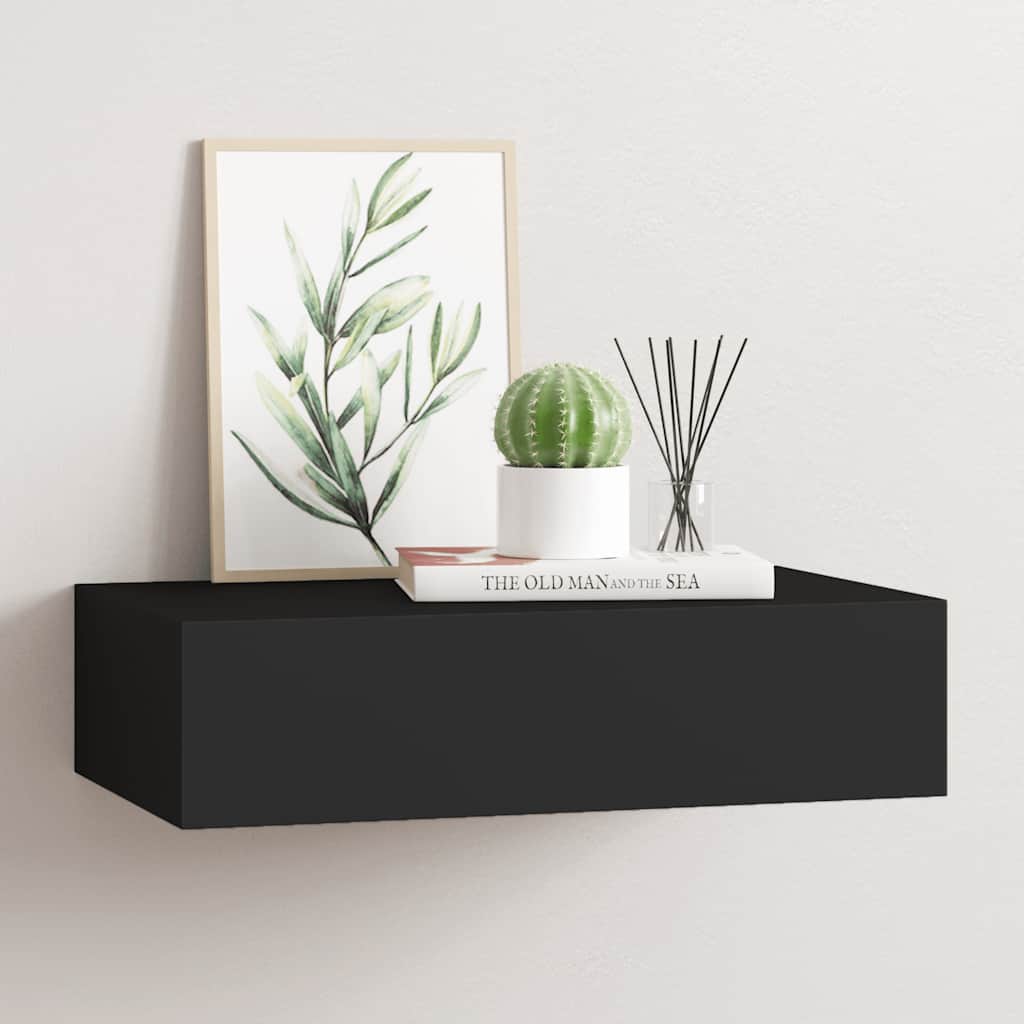Étagère à tiroir murale noir 40x23,5x10 cm MDF - XIOS