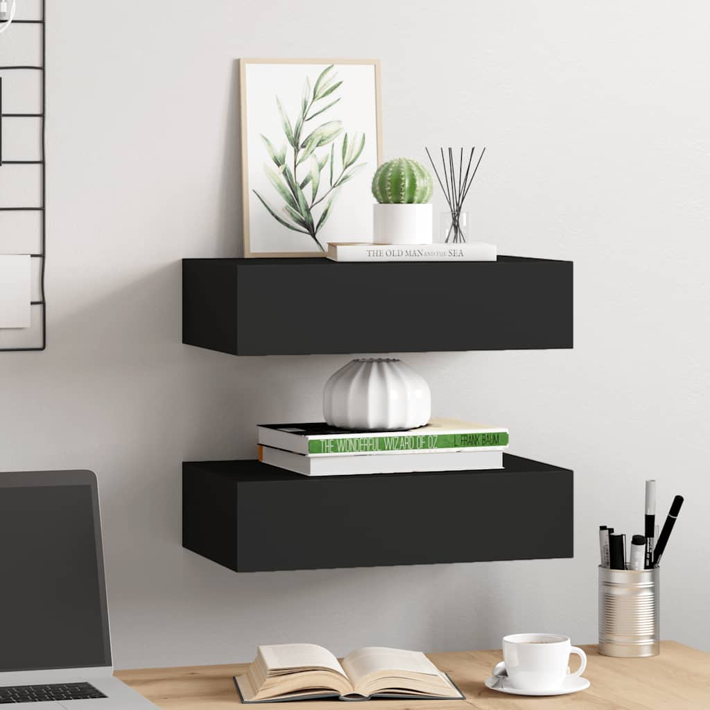 Étagères à tiroirs murales 2 pcs noir 40x23,5x10 cm MDF - XIOS